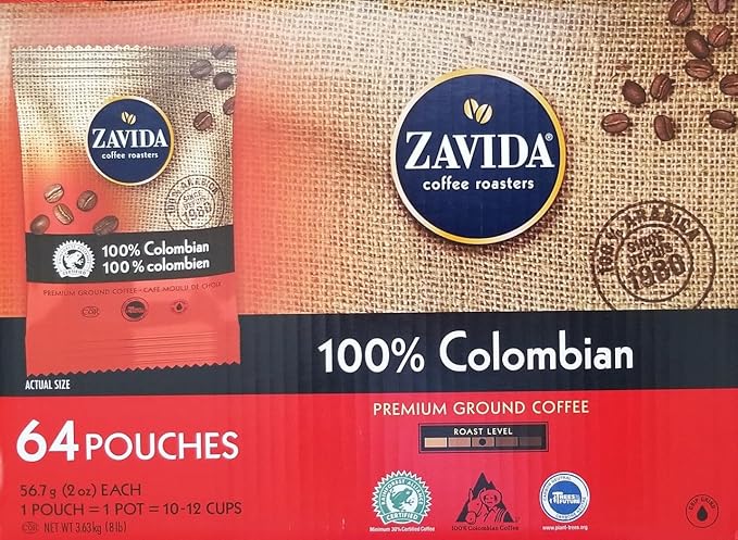 Zavida 64 Piece Coffee Pouches 100% Colombian 8 Pound
