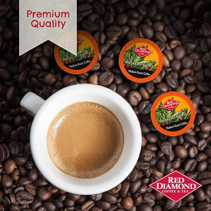 Red Diamond Coffee Cups Breakfast Blend Medium Roast Single Serve Coffee Cups Compatible with Most Brewers 6 Boxes of 12 Pods (72 Servings)