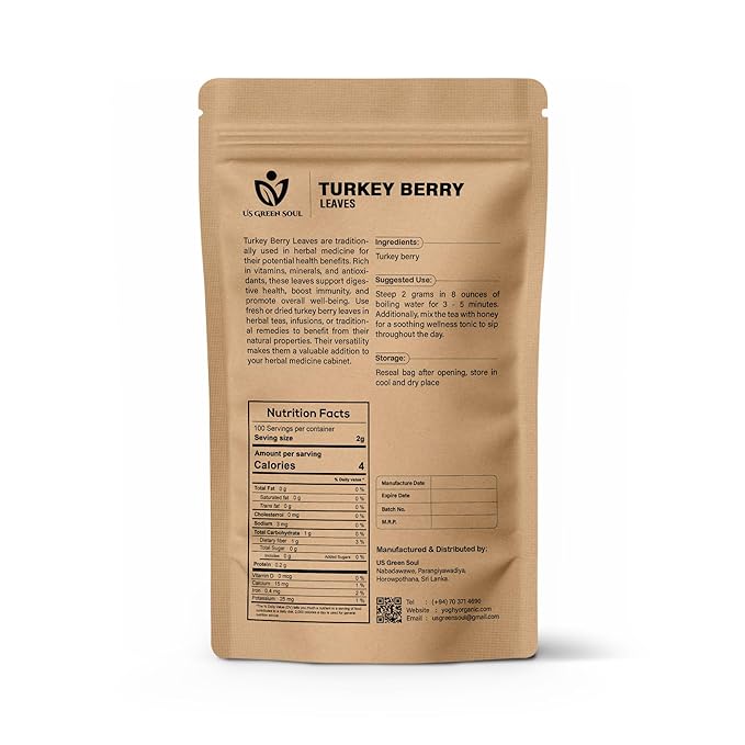Turkey Berry Leaves - 100% Pure Dried Organic Leaves for Cooking Tea and Herbal Remedies
