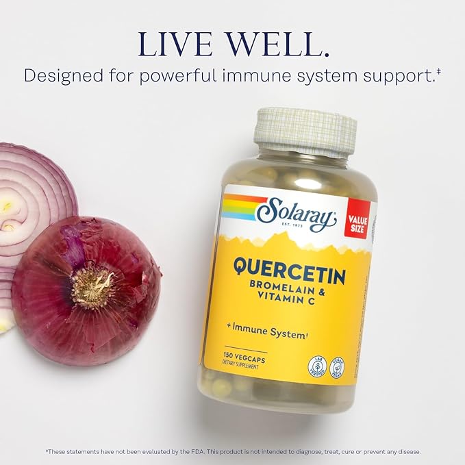 SOLARAY Quercetin Bromelain &amp Vitamin C Immune System Sinus Respiratory &amp Antioxidant Activity Support Vegan 500mg of Quercetin &amp 1235mg of VIT C 60 Day Guarantee 75 Servings 150