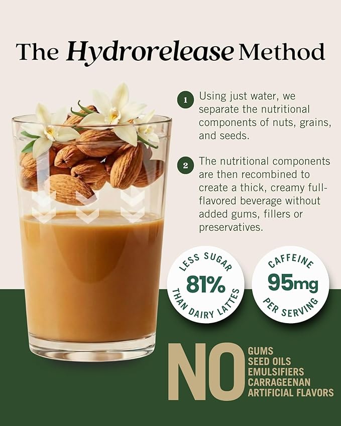 Elmhurst 1925 Toasted Almond Vanilla Latte – Plant-Based Vegan Dairy-Free Plant Milk Latte Made of Cold Brew Premium Arabica with 95mg Caffeine &amp Madagascar Vanilla – 25.4oz (Pack of 6)