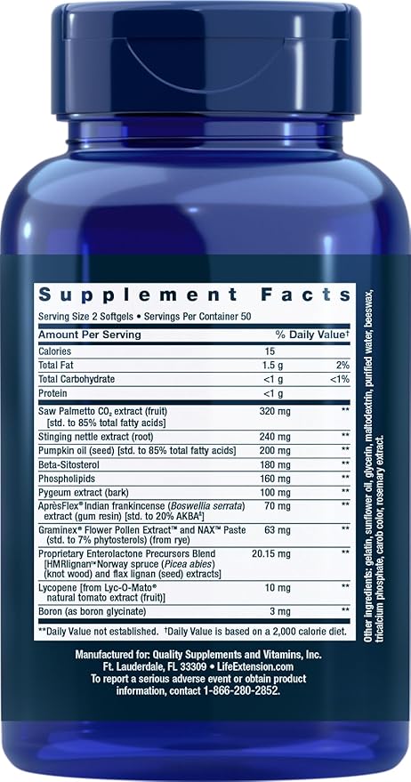 Life Extension Ultra Prostate Formula 100 Softgels Natural Supplement for Men