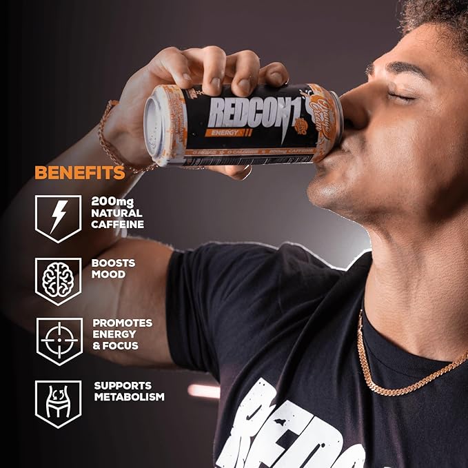 REDCON1 Energy High Performance Drink Orange Cream - Zero Sugar Energy Drink with Alpha GPC Nootropic - 200mg of Natural Caffeine from Green Coffee Beans - Vitamin B6 B12 &amp B5 to Boost Mood (12