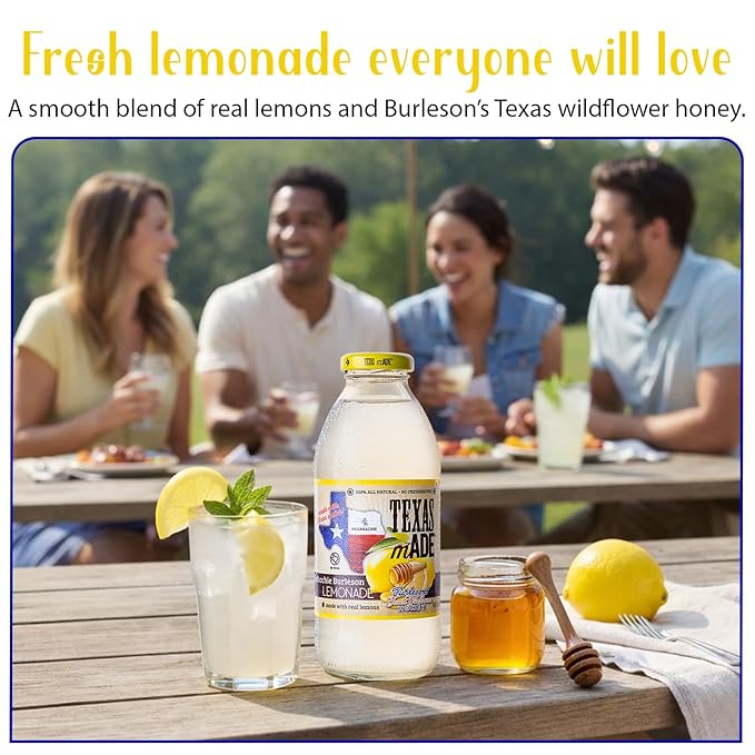 Texas mADE Waxahachie Burleson Lemonade Honey Lemonade Made with Pure Cane Sugar and Texas Wildflower Honey No Preservatives Texas Crafted Lemonade 16 fl oz Pack of 12