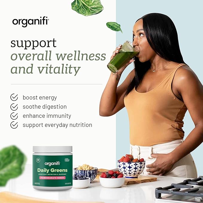 Organifi Daily Greens - Everyday Nutrition and Support - Greens Powder for Energy Digestion and Immunity 30 Servings