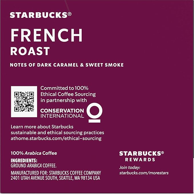 Starbucks Coffee K-Cup Pods French Roast Dark Roast Ground Coffee K-Cups for Keurig Brewers 100% Arabica Coffee 10 CT K-Cup Pods/Box (Pack of 2 Boxes)