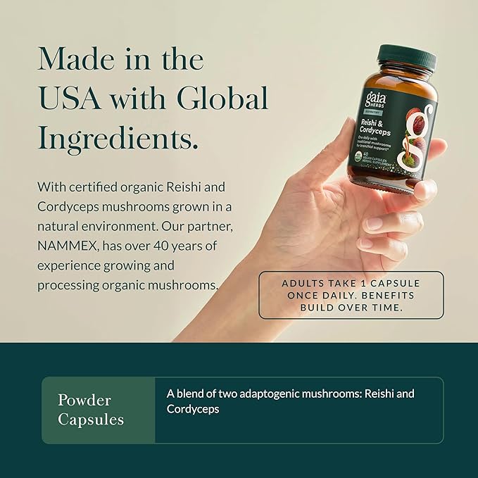 Gaia Herbs Reishi &amp Cordyceps - Immune Support with Mushrooms Traditionally Used to Help Maintain Lung &amp Respiratory Health* - with Reishi &amp Cordyceps - 40 Vegan Capsules (40 Servings)