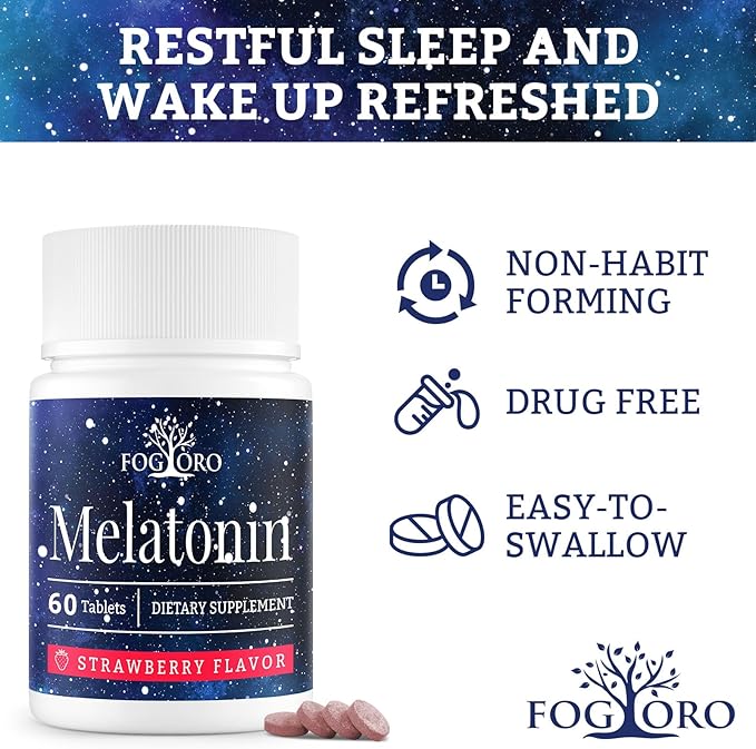 Fogoro Powerful Melatonin -Fall Asleep Faster Stay Asleep LongerEasy to Take 60 Count (Pack of 2)