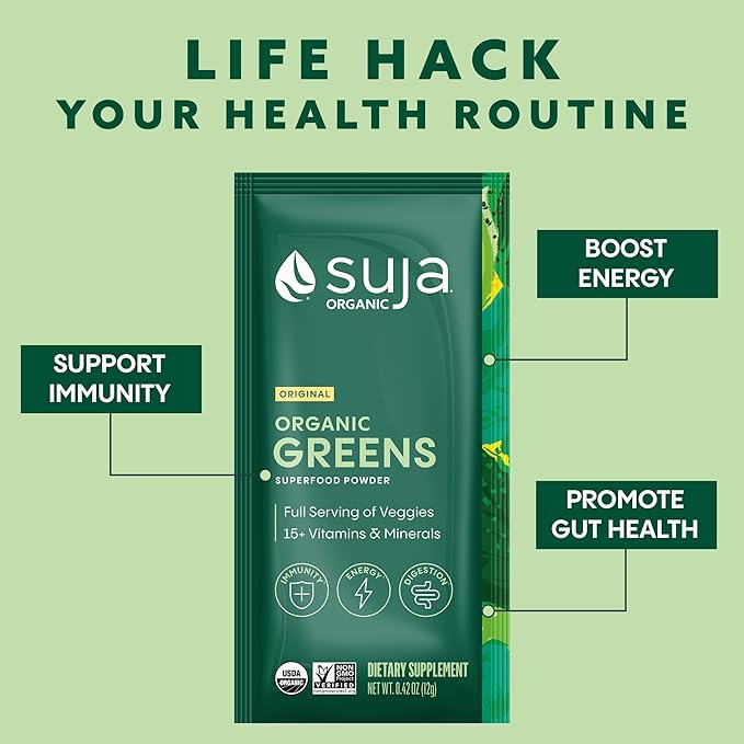 Suja Organic Greens Powder Probiotic Blend Spirulina Daily Superfood Drink or Smoothie Mix for Immune Support Digestion &amp Energy Vegan Gluten Free Non GMO 10 Servings