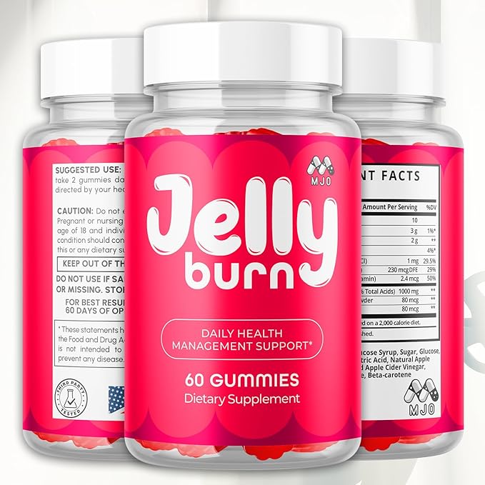 Jelly Burn Gummies Official JellyBurn Gummys with All Natural Ingredients Advanced Health &amp Wellness Vitamin Supplements Formula Maximum Strength Active Lifestyle Multivitamin Support (60 Gummi
