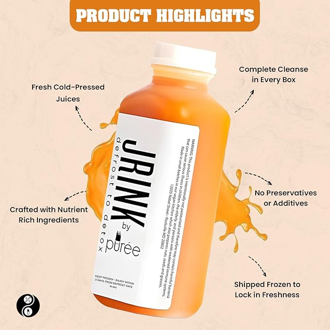 JRINK by Purée Farma-C Juice Cleanse Cold Pressed Detox Drink with Lemon Ginger Organic No Preservatives Vegetable and Fruit Juice Healthy Cleanse Raw Juice Detox 16oz Bottles Pack of 24