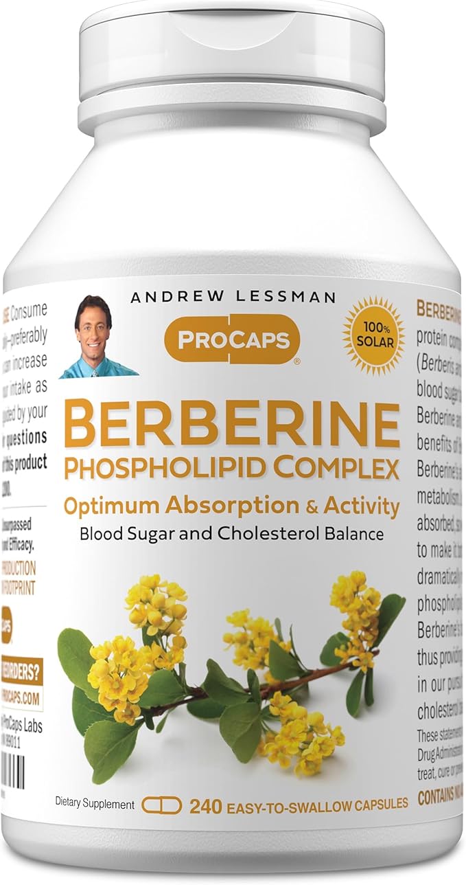ANDREW LESSMAN Berberine Phospholipid Complex 240 Capsules - Barberry Root Extract. Small Easy to Swallow Capsules