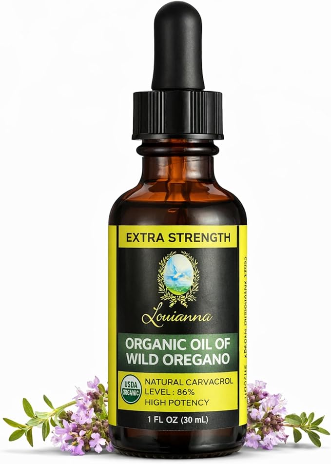 Louianna - Organic Wild Oregano Oil Pure Oil of Oregano Drops with 80 Percent Carvacrol for Oral or Topical Use 30 mL