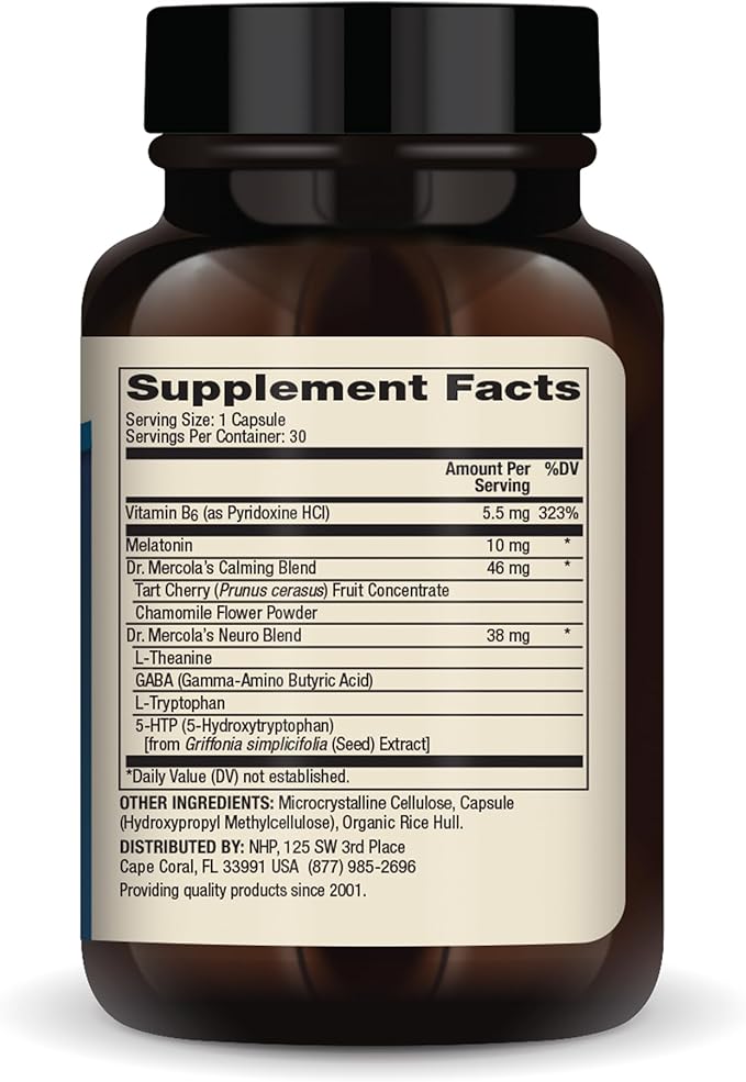 Dr. Mercola Sleep Support with Melatonin 10 mg Melatonin Per Serving 30 Servings (30 Capsules) Dietary Supplement Supports Healthy Sleep and Mental Focus Non-GMO