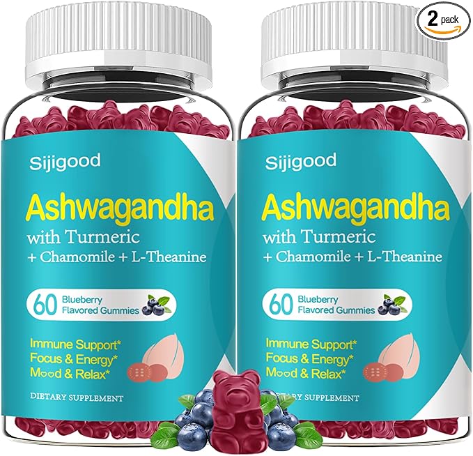 2 Pack Ashwagandha Gummies Support for Immunity Relaxation Calm Mood &amp Zzz Ashwagandha Supplements for Men &amp Women Natural Blueberry Flavor 120 Count
