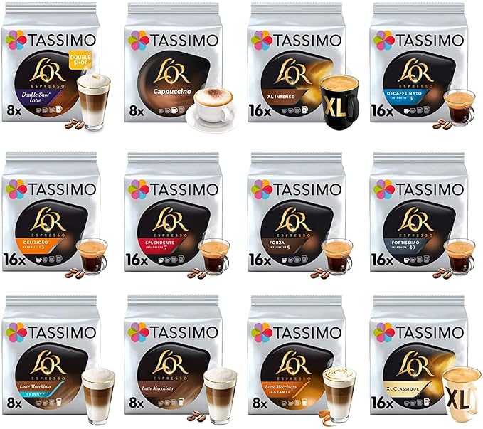 Tassimo Coffee Tea Chocolate Pods. Pick Any 5 Packs from 50+ Blends Including Kenco Costa Jacobs Hot Chocolate Chai latte Baileys Cadbury Milka Oreo Cafe Hag and More.