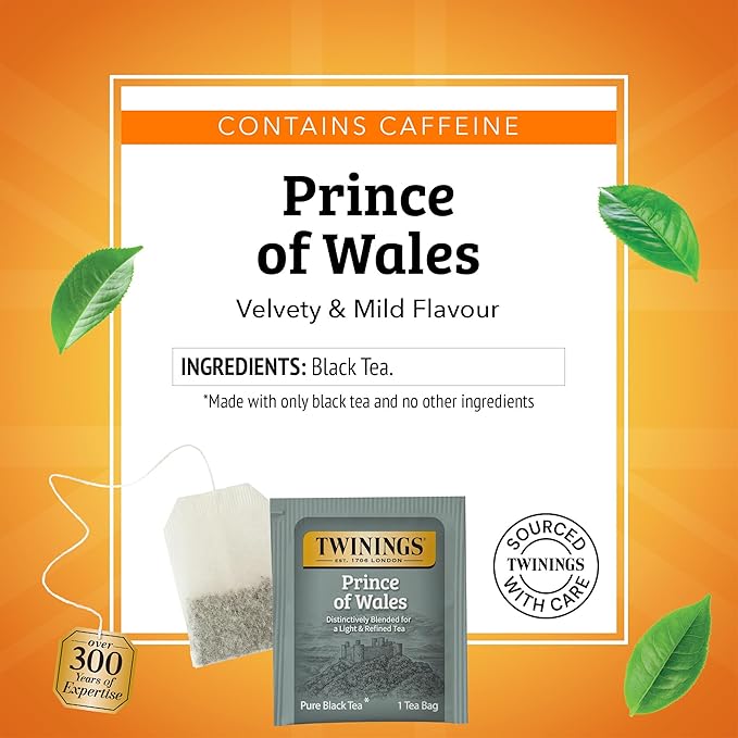 Twinings Prince of Wales Black Tea Individually Wrapped Bags 20 Count (Pack of 6) Velvety Smooth &amp Mild Caffeinated Enjoy Hot or Iced 120 Teabags