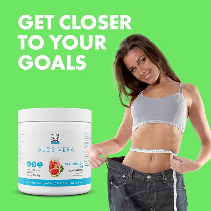 Yes You Can! Organic Aloe Vera Powder Drink Mix - Hydration Booster Infused with Pure Aloe Juice - Delicious Flavors - Made in USA - Antioxidant Rich - Watermelon Lime - 40 Servings (Pack of 2)