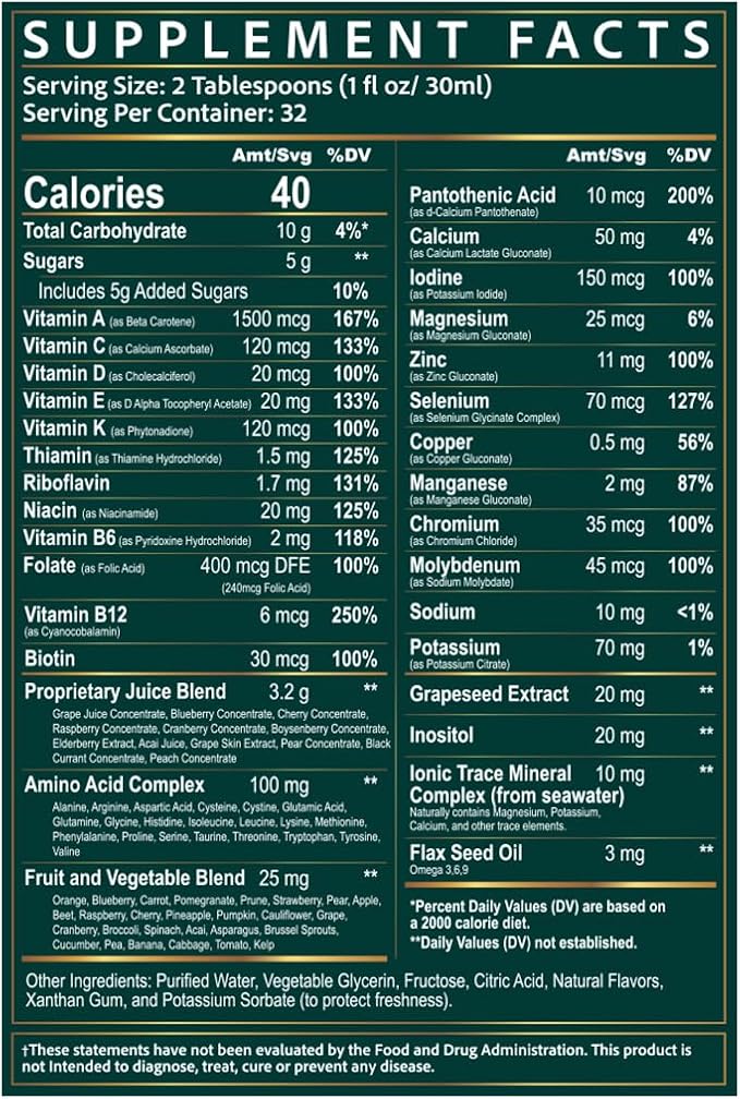Wellgenix Balanced Essentials Liquid Multivitamin Dietary Supplement with Vitamins and Minerals – Berry Flavor – 32 fl oz