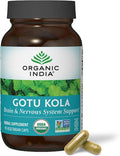 ORGANIC INDIA Gotu Kola Herbal Supplement - Adaptogen for Brain &amp Nervous System Support Vegan Gluten-Free Kosher USDA Certified Organic Non-GMO Calming Mental Clarity - 90 Capsules