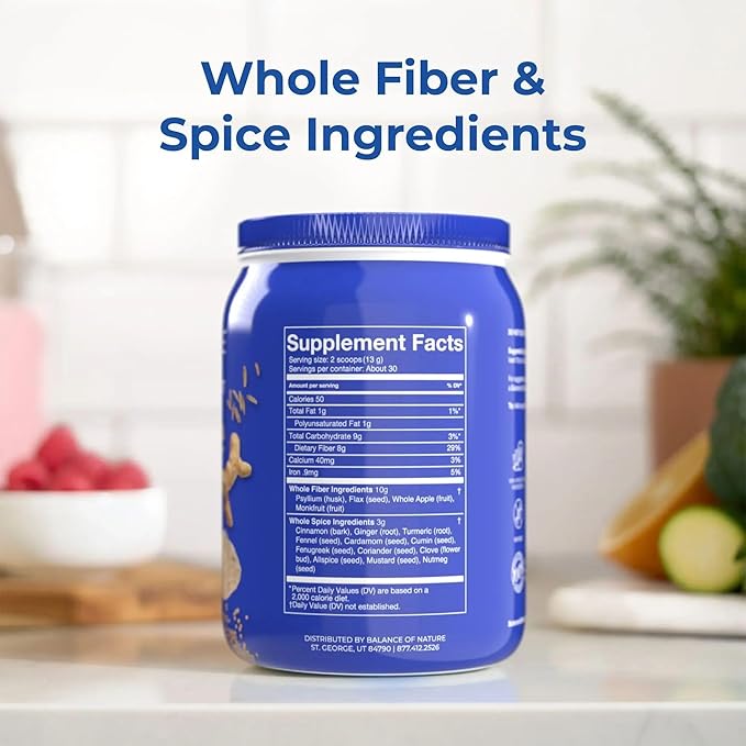Balance of Nature Fiber &amp Spice - Psyllium Husk Flax Seed Turmeric &amp Apple - 30 Servings