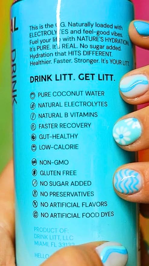 DRINK LITT THE ORIGINAL | 100% Pure Coconut | Natty Hydration | Natural Electrolytes | B Vitamins | 11 oz (Pack Of 12)