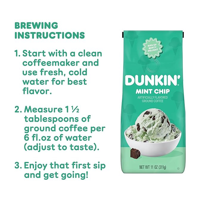 Dunkin’ Mint Chip Artificially Flavored Coffee Ground Coffee 11 Oz. Bag (Pack of 6)
