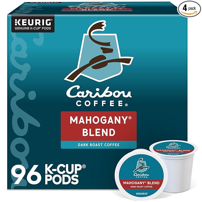 Caribou Coffee Mahogany Keurig Single-Serve K-Cup Pods Dark Roast Coffee 96 Count (Pack of 4)