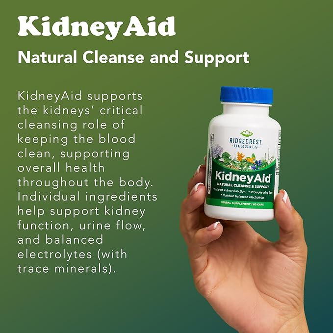 Ridgecrest Herbals KidneyAid Kidney Health Support Supplement Hydrangea Horsetail Urinary Tract Health Support Trace Mineral (60 Caps 30 Serv)