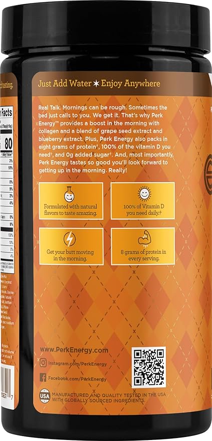 Perk Energy Drink Mix (Pumpkin Butter Pecan) 20 Servings - Caffeinated Healthy Coffee Alternative with Protein 100mg of Caffeine Gluten-Free Soy-Free Peanut-Free