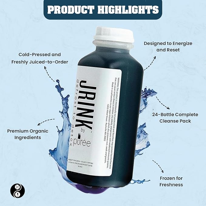 JRINK by Purée Black Magic Cold Pressed Juice Cleanse Organic Raw Fruit and Vegetable Detox Drink Healthy Cleanse No Preservatives Cold Press Juice 24 Bottles 16oz Each
