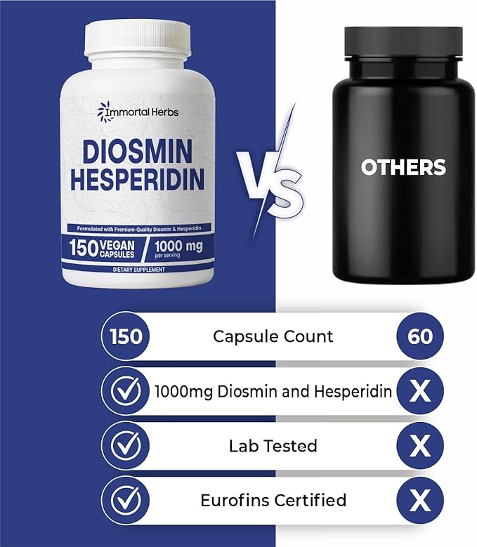 Diosmin Hesperidin 1000mg Complex 150 Capsules Citrus Bioflavonoids Rich Fruit Extract 100% Vegetarian Non-GMO &amp Gluten Free Diosmin Supplement with Max Strength