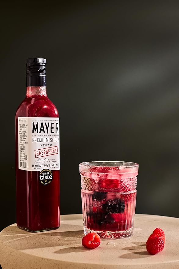 Mayer Premium Artisan Hungarian Raspberry Syrup – Award-Winning Real Fruits and 3 Natural Ingredients Vegan Gluten Free Dairy Free Versatile for Beverages &amp Desserts – No Artificial Additives