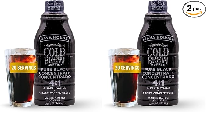 Java House Cold Brew Coffee Colombian | 4:1 Liquid Concentrate | 32 Ounce Bottle | Pack of 2