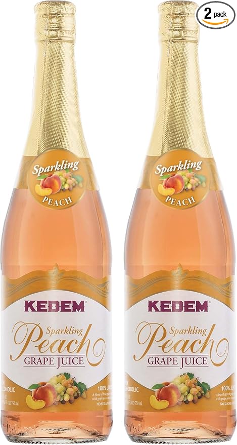 Kedem Sparkling Peach Flavored Grape Juice (2 Pack) No Sugar Added Non Alcoholic 25.4 Fluid Ounce
