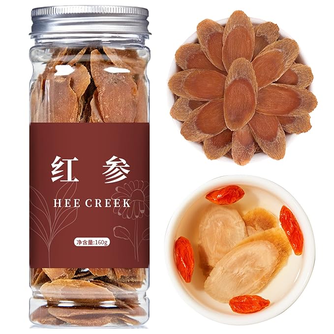 Hee Creek Red Panax Ginseng Slices 5.6oz 6 Year Old Whole Roots Korean Red Ginseng Tea Dried Ginseng Root Large Slice Non GMO Gluten Free Sugar Free 红参 高丽参