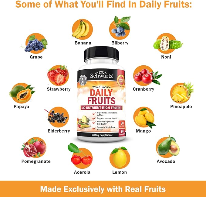 Daily Fruits and Vegetables Supplement for Adults - Super Fruit and Veggies Capsules for Enhanced Energy Gut Health Immune Support &amp Overall Wellness with 47 Whole Food Fruits and Veggies - 1 Mont
