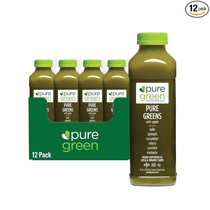 Pure Green Cold Pressed Juice - Pure Greens Apple - Fresh Functional Blend with Apple Greens Cucumber Celery - Natural Gluten Free Non-GMO No Artificial Colors or Flavors - Made from Real Fruits