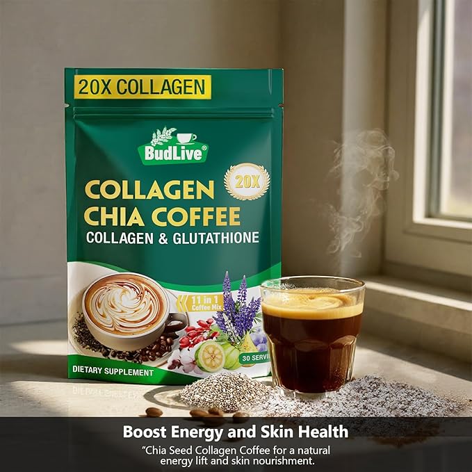 20X Collagen Chia Coffee 11 in 1 Chia Coffee Mix with Collagen &amp Chia Seeds Goji Berry Supports Hair Skin &amp Nails Sugar Free Vegan Gluten-Free 30 Servings 2PACK