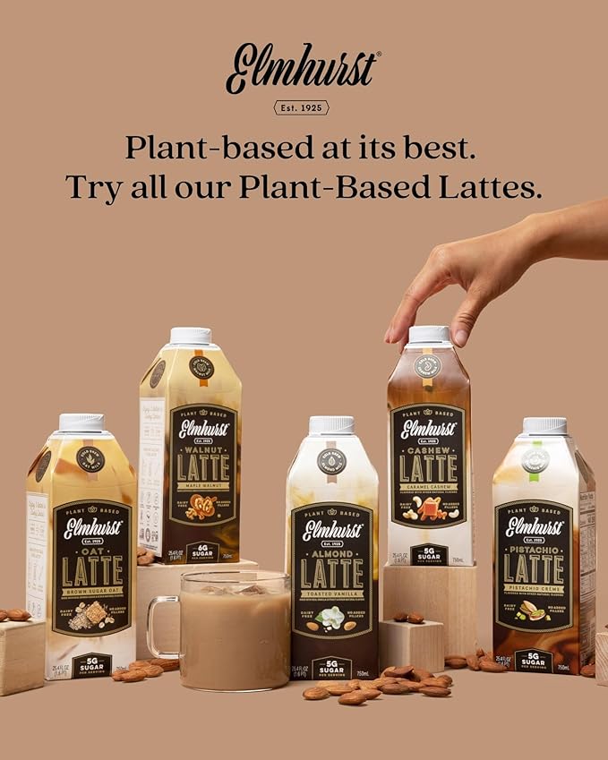 Elmhurst 1925 Caramel Cashew Latte – Plant-Based Vegan Dairy-Free Plant Milk Latte Made of Cashew Milk Cold Brew Premium Arabica with 95mg Caffeine &amp Sweet Caramel Notes – 25.4oz (Pack of 6)
