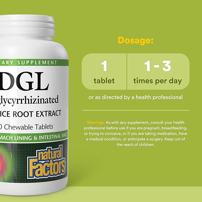 Natural Factors DGL Chewable - Digestive Support Supplement with Licorice Root Extract - Chewable Tablets Support Stomach Lining &amp Health - Non-GMO &amp Gluten-Free - 180 Chewable Tablets (180 Se
