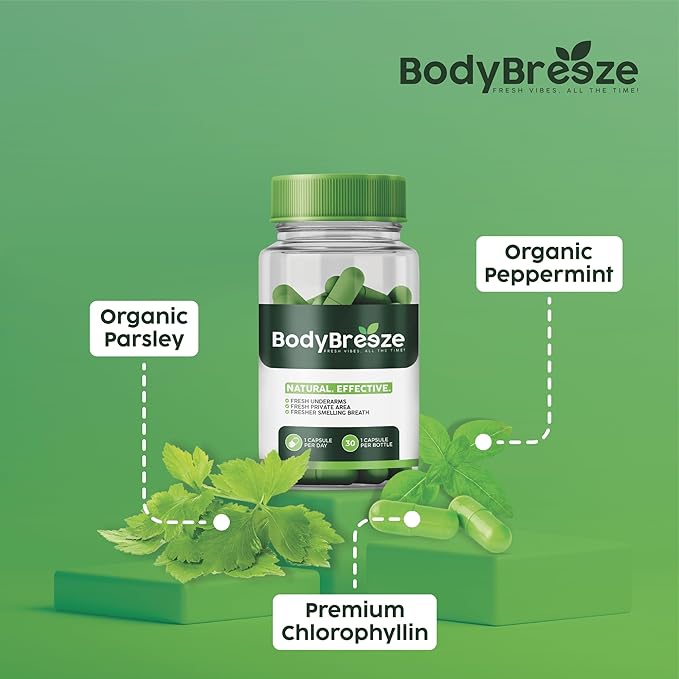 Internal Deodorant Supplement | Natural Chlorophyll 30 Capsules for Body Odor Control Gut Health and Fresh Breath | Vegan Detox Support &amp Skin Health | Odor Eliminator for Men &amp Women