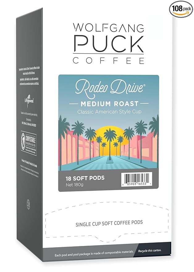 Wolfgang Puck Coffee Rodeo Drive 9.5 Gram Soft Pods 18 Count (Pack of 6)