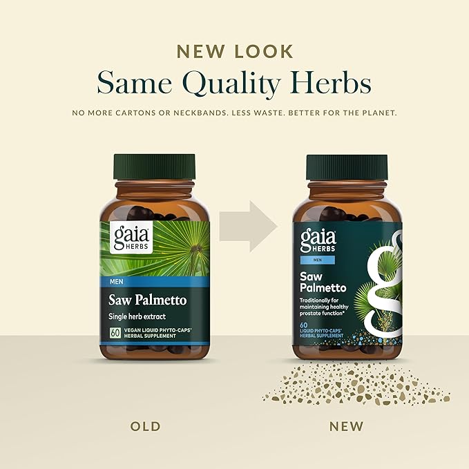 Gaia Herbs Saw Palmetto - Supports Healthy Prostate Function &amp Urinary Health - Saw Palmetto &amp Sunflower Seed Lecithin to Support Men's Health* - 60 Vegan Liquid Phyto-Caps (60 Servings)