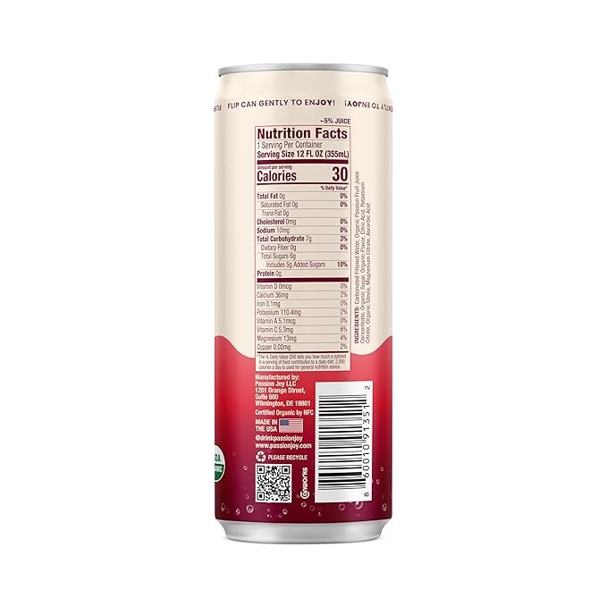 Passion Joy Organic Soda – Passion Fruit &amp Strawberry 12 oz Slim Cans (Pack of 12)