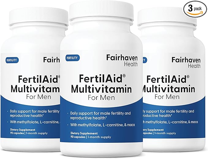 Fairhaven Health 3 Month Supply FertilAid for Men Prenatal Male Fertility Supplement | Count and Motility Support Pre Conception for Him | Fertility Support Includes Zinc and Folate | 90 Capsules