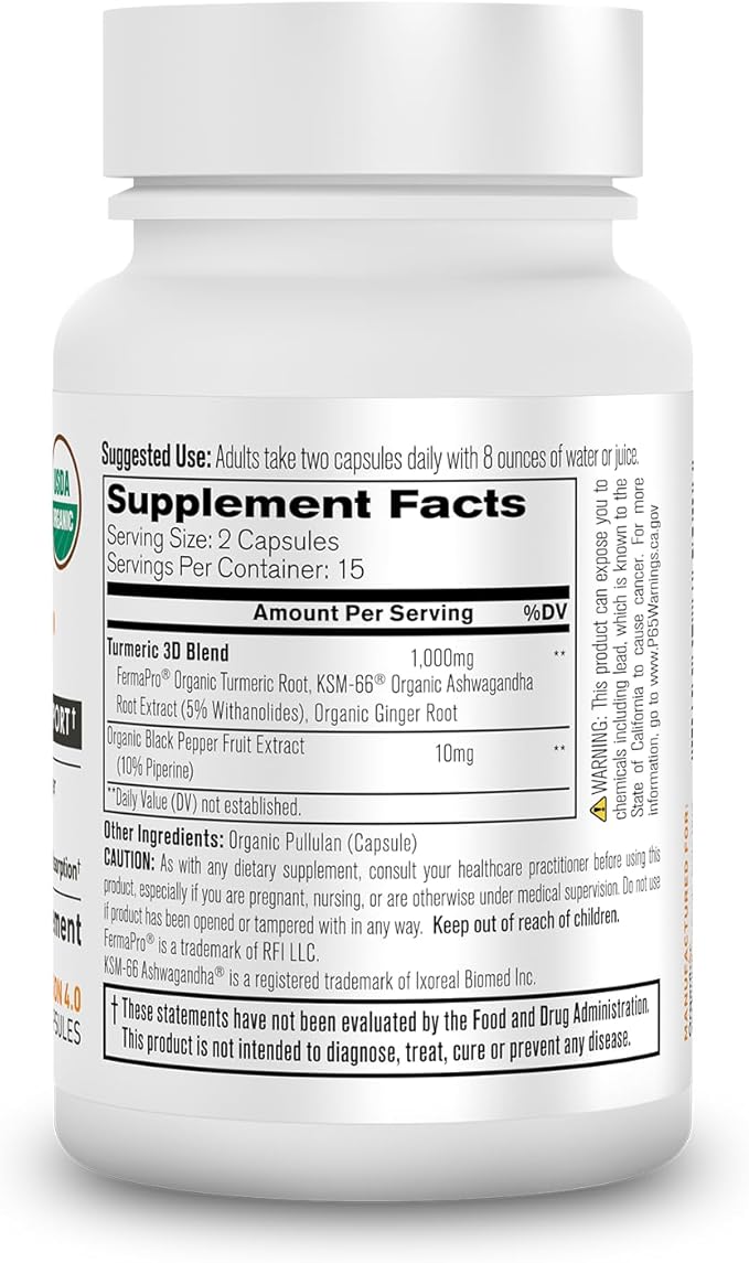 Organixx USDA Organic Turmeric Curcumin Supplement with Ashwagandha Vitamin D Turmeric &amp Ginger – Fermented for Maximum Bioavailability 60 Count + 30 Count