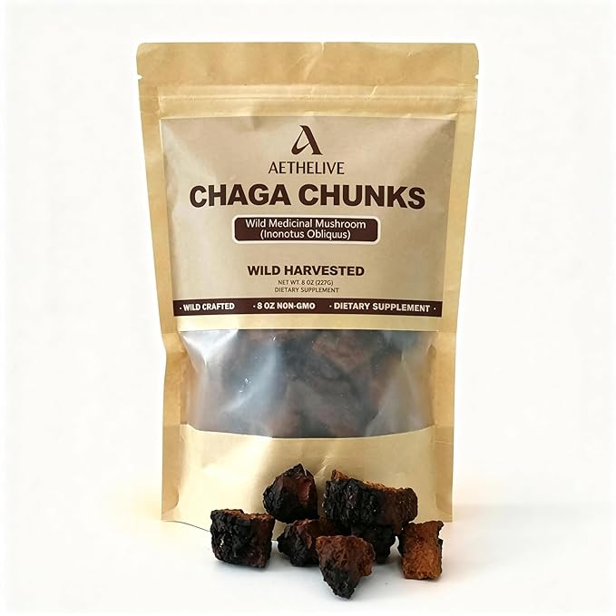 Chaga Mushroom Tea Chunks - 8 Ounce 100% Wild Harvested with Black Top Crust Premium &amp Clean Chaga Tea Chunks - Antioxidants Focus Healthy Drinks