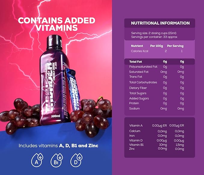THUNDER energy drink by JASH: box of 10 sachets 15 ml each. Tropical botanical drink in sachets with guarana green tea peach palm and borojó. Liquid format.