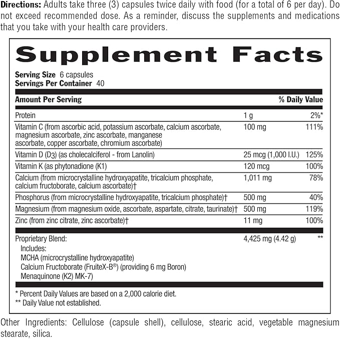 Country Life Bone Solid - Bone Health Supplement with Microcrystalline Hydroxyapatite (MCHA) Calcium Magnesium Zinc Vitamins K2 &amp D3 for Enhanced Bone Strength &amp Metabolism - 240 Capsules